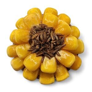 Vintage Folk Art Sunflower Pin Made from Real Corn Kernels & Seeds 1970s